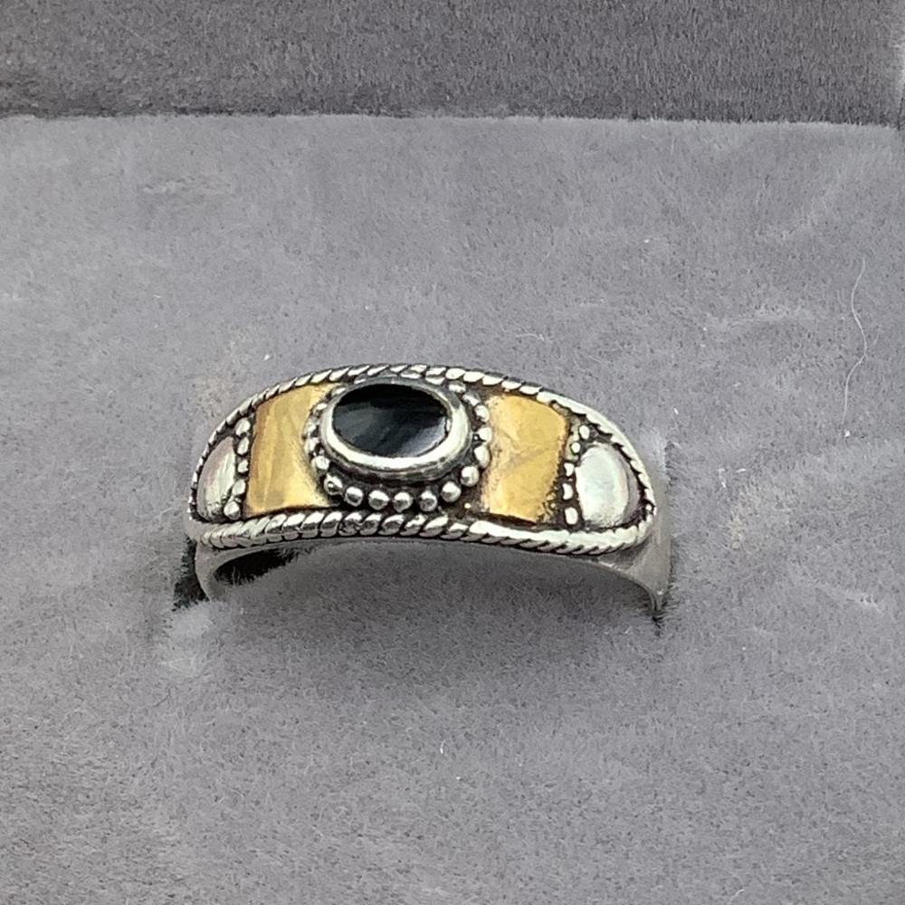 Sterling Silver and Brass Ring with Onyx Stone #17STR